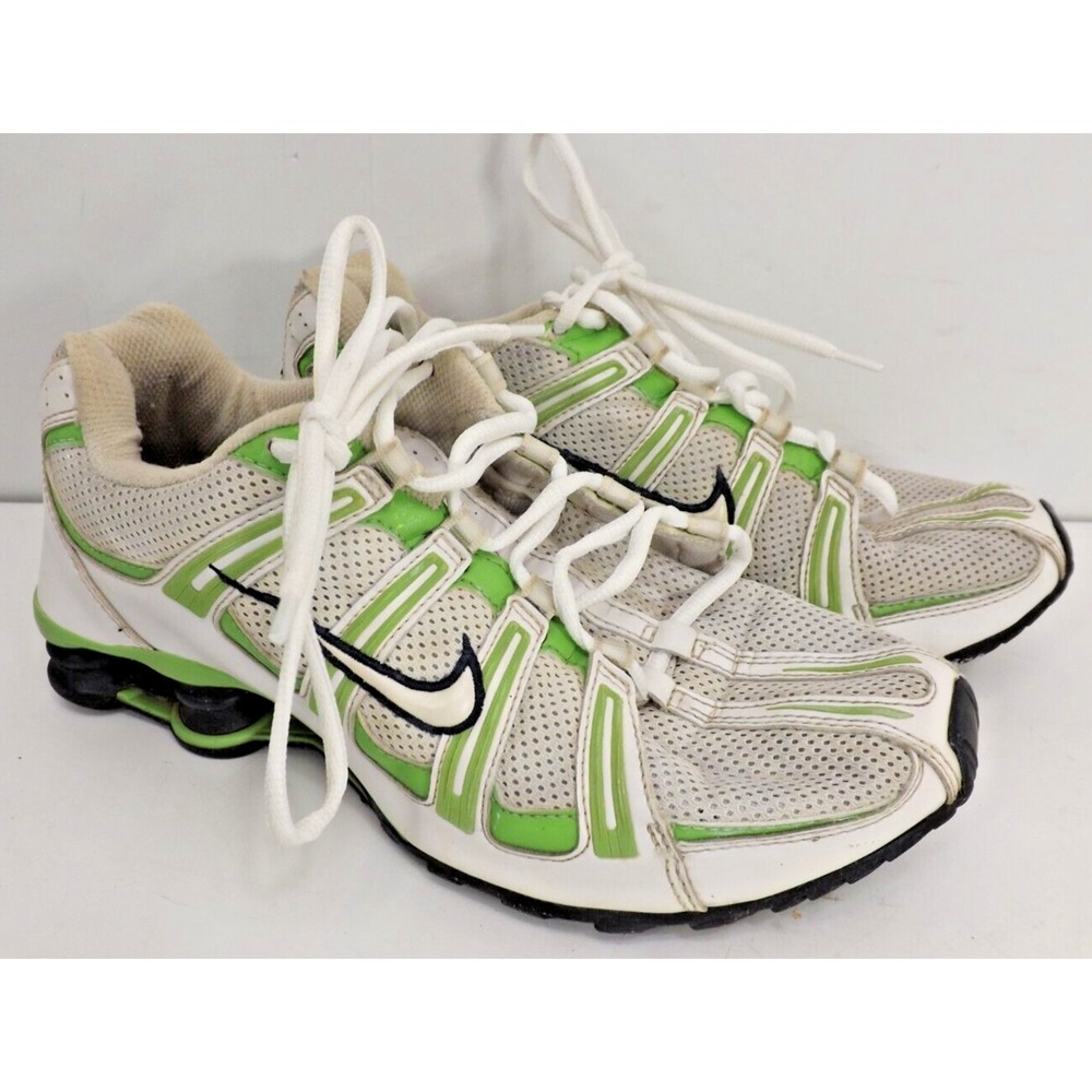 NIKE Shox Running Shoes 347522-111 White Green Sneakers‎ Womens Size 9